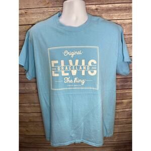 Graceland Elvis “The King” Blue Graphic T-Shirt Size Medium